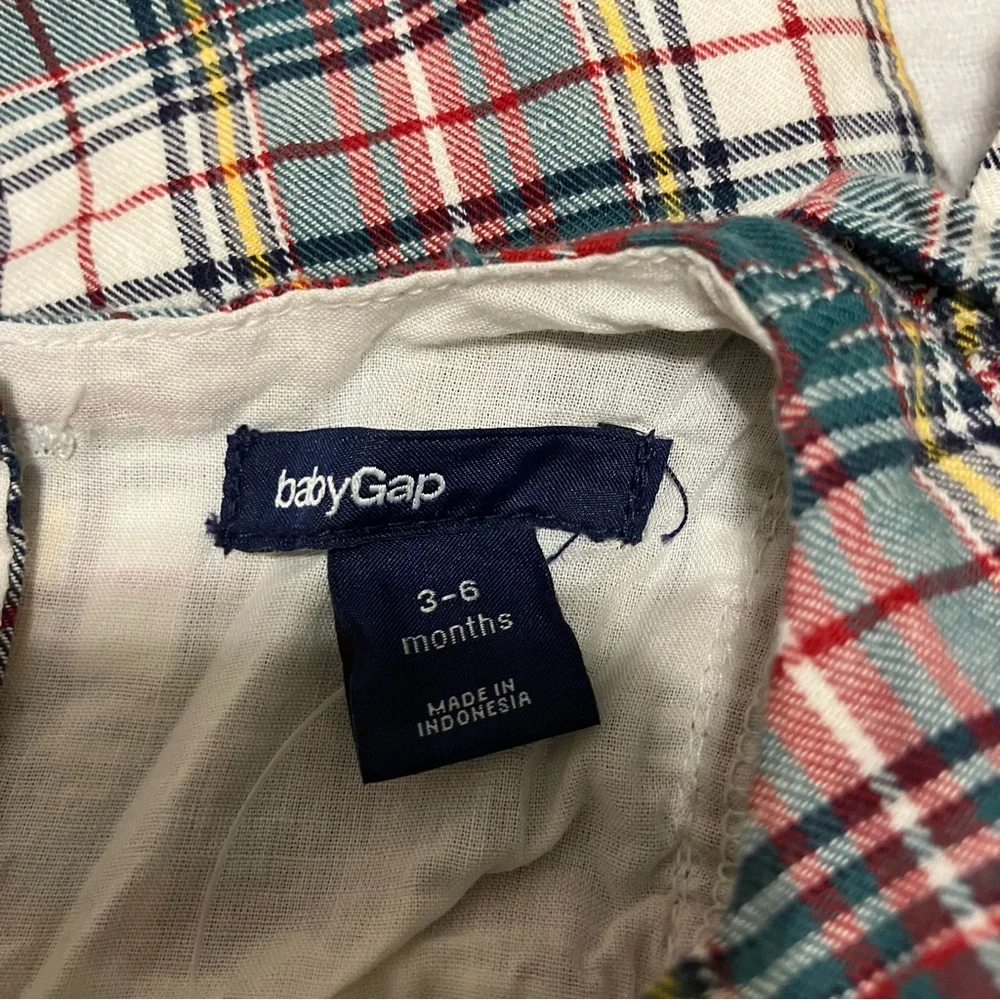 VTG Baby Gap 100% cotton‎ plaid long sleeve dress floral embroidery Sz 3-6m